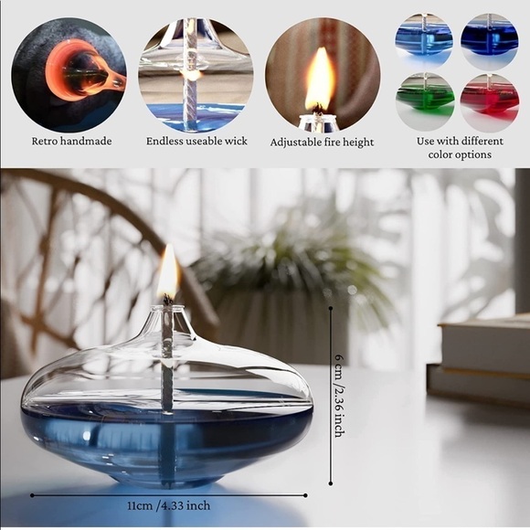 Brand New Handmade Oil Lamp Candle Decorative Refillable Glass Lantern Ice Blue - Picture 8 of 10